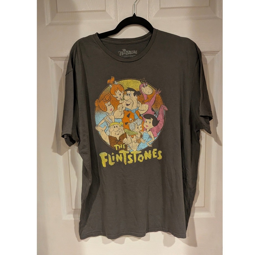 The Flintstones Graphic T-Shirt XL Charcoal Grey Retro Cartoon Bedrock Crew Tee